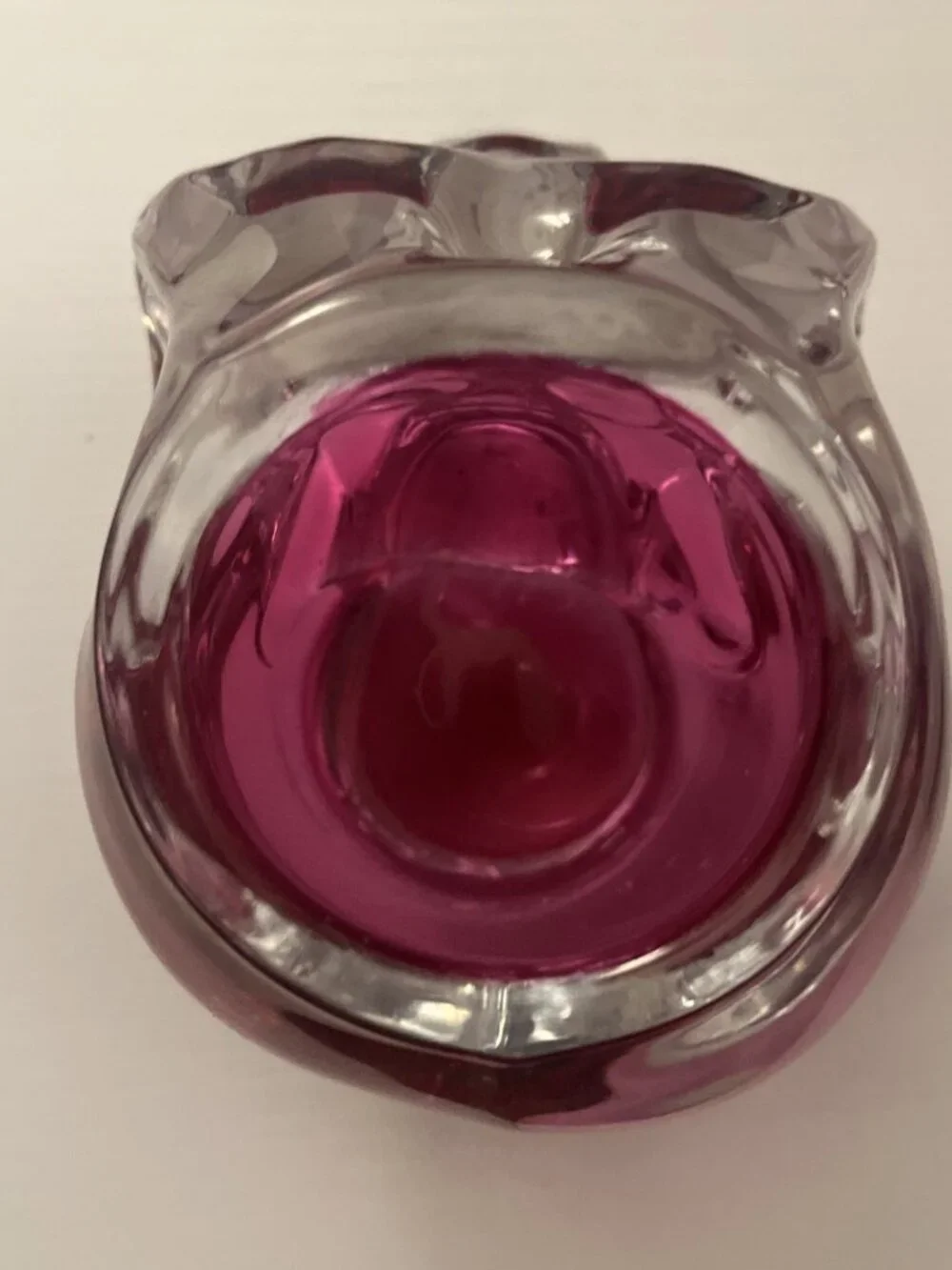 Pink & Clear Art Glass Skull Tealight Candle Holder Halloween 4” Tall